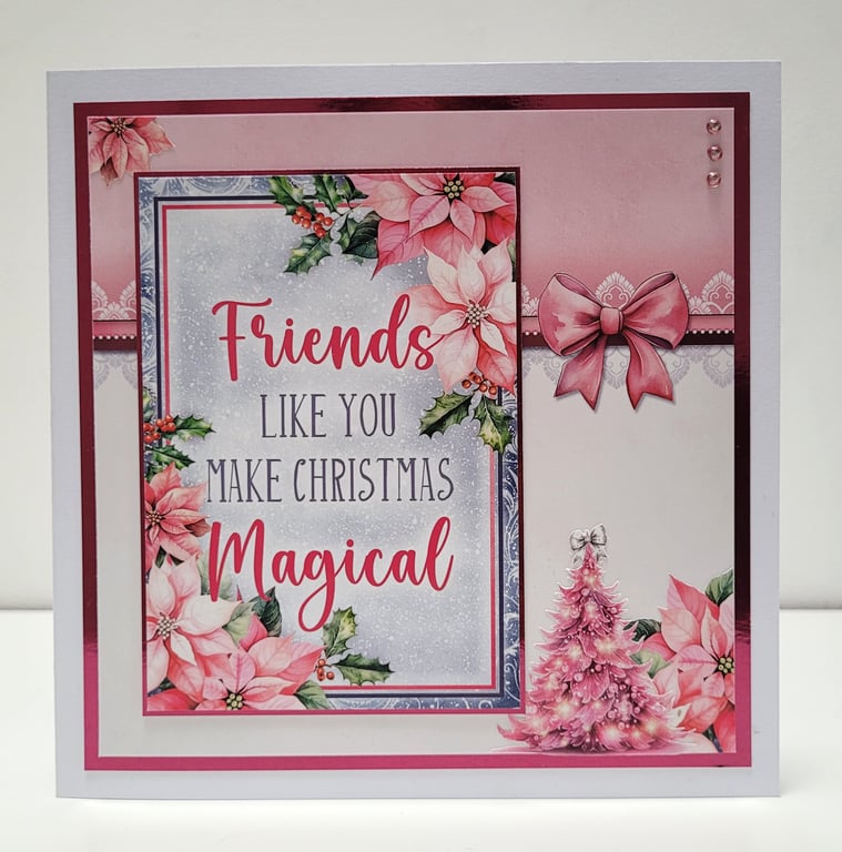 Friends Christmas Card - Pink Poinsettia