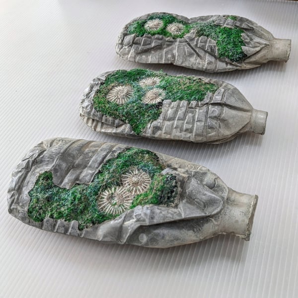 Message in a Bottle: 3 Green Bottles - sculpture from recycled materials