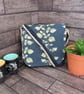 Upcycled Coffee Sack -  Crossbody Shoulder Bag - Teal and leaf pattern