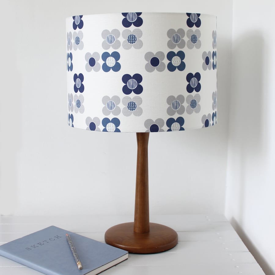 Mod Flower Fabric Lampshade Indigo Blue