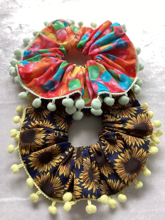 Scrunchies set of 2, large scrunchies, sunflower , jelly beans
