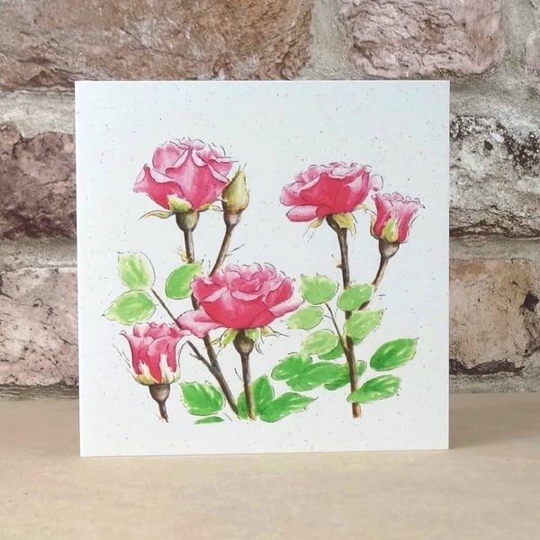Blank Card Pink Roses Eco Friendly