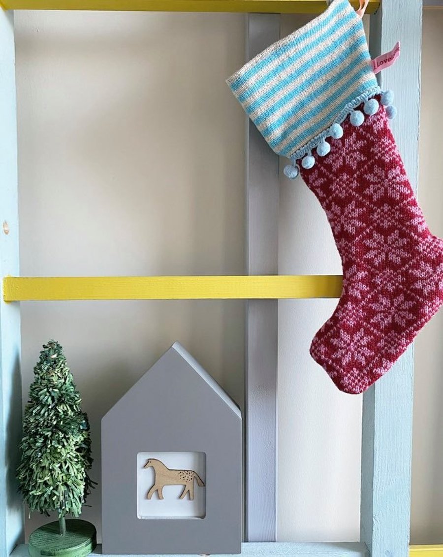 Knitted christmas stocking decorations