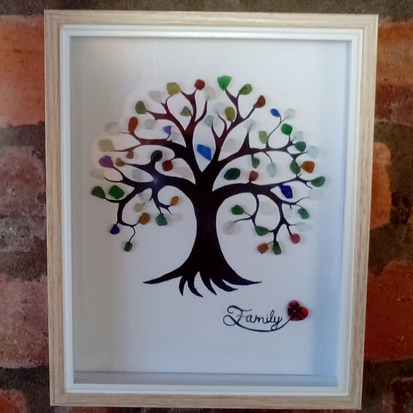 Framed seaglass tree of life picture made from Scottish sea glass