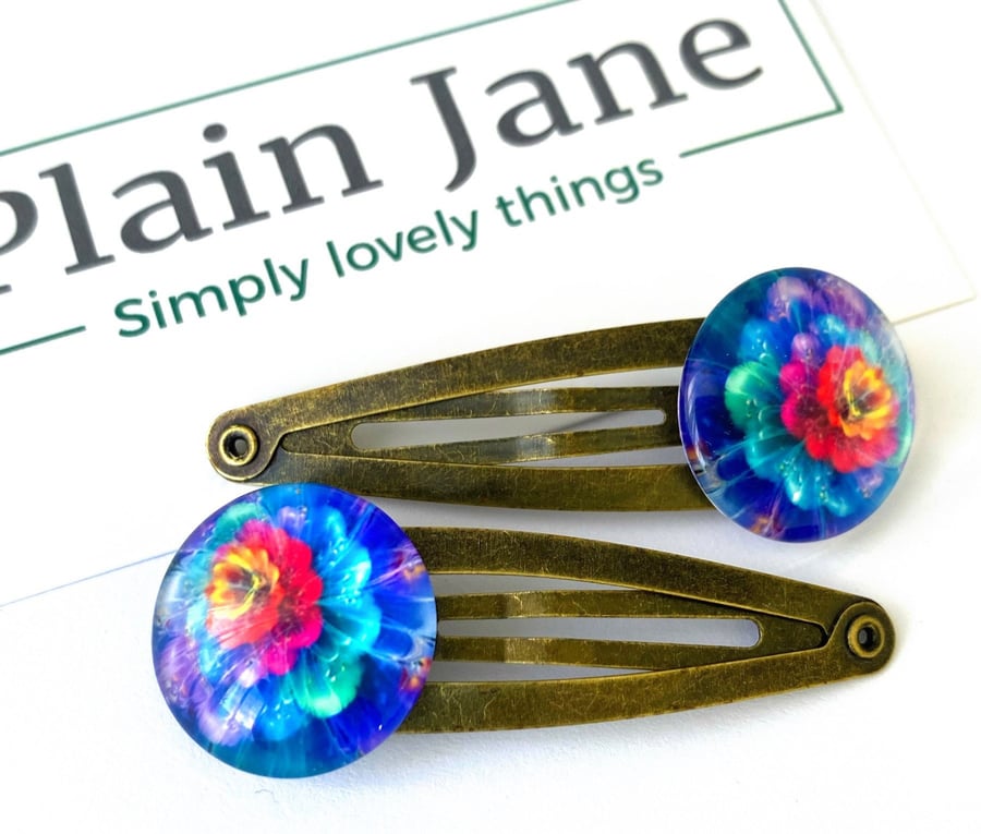 Night Blooming Water Lilly Clip by Plain Jane x2 - Antique Gold Hair Clip - Vint