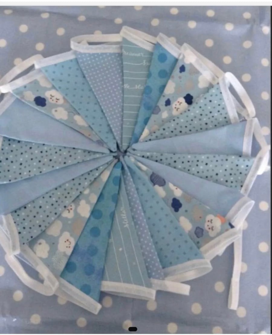 Blue nursery clouds bunting cotton fabric bunting, banner, wedding,party flags