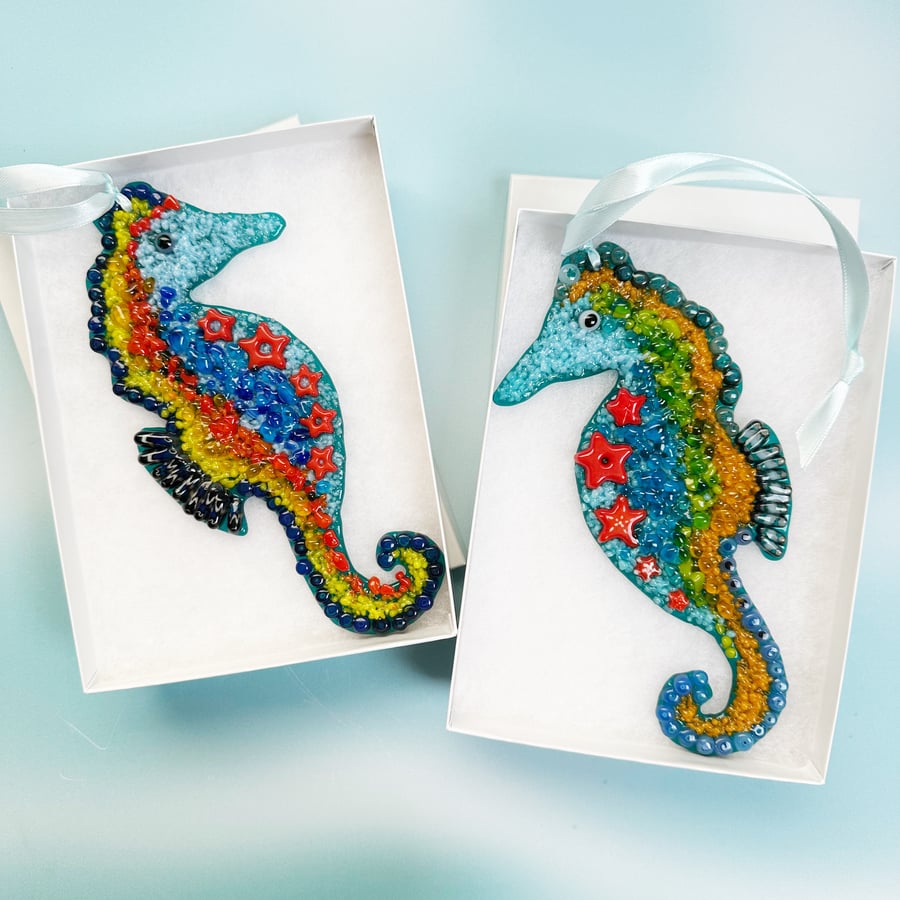 Textured Fused Glass Hanging Seahorse