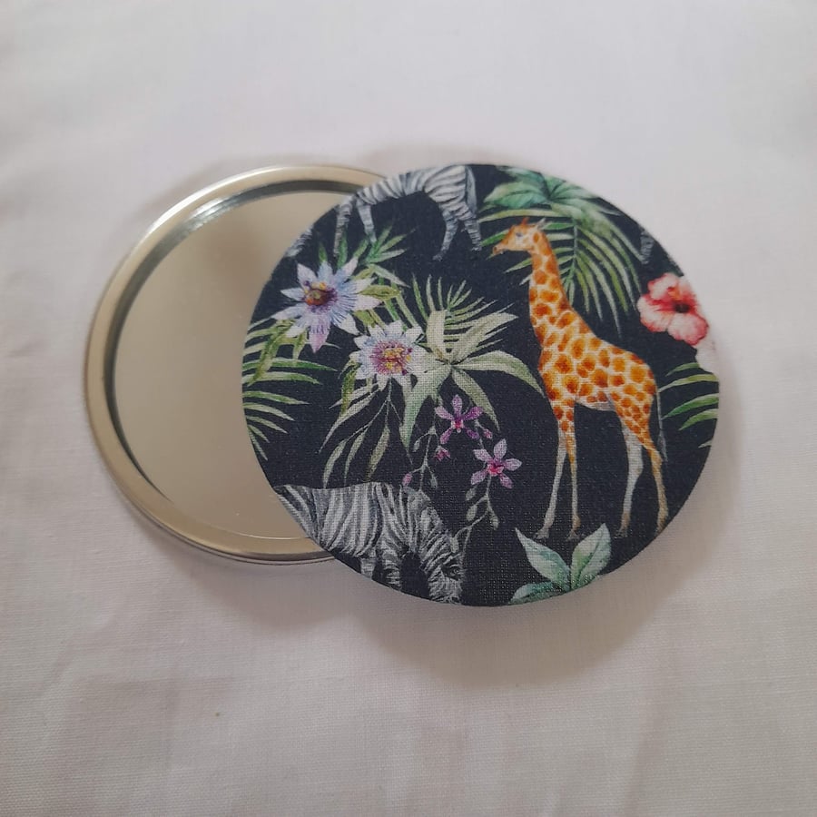 Giraffe and Zebra Design Fabric Backed Pocket Mirror