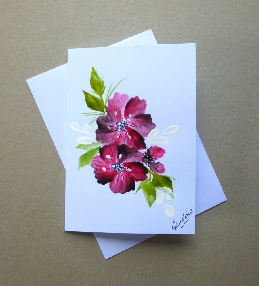 an original art hand painted floral greetings card ( ref FA311 B2 )