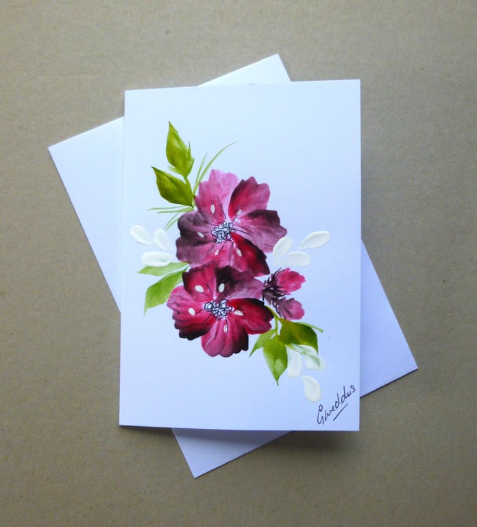 an original art hand painted floral greetings card ( ref FA311 B2 )