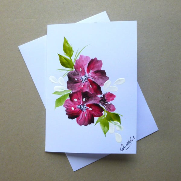 an original art hand painted floral greetings card ( ref FA311 B2 )