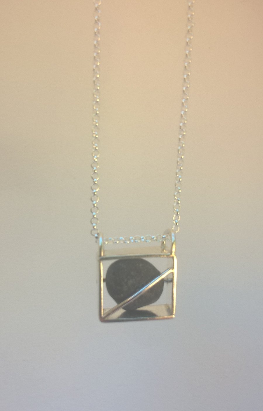 Pebble in a Silver Box Necklace