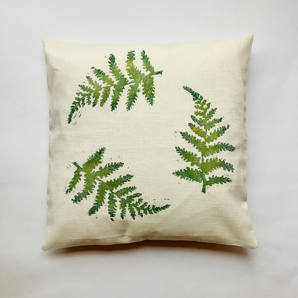 Cream Large Fern linen cushion cover