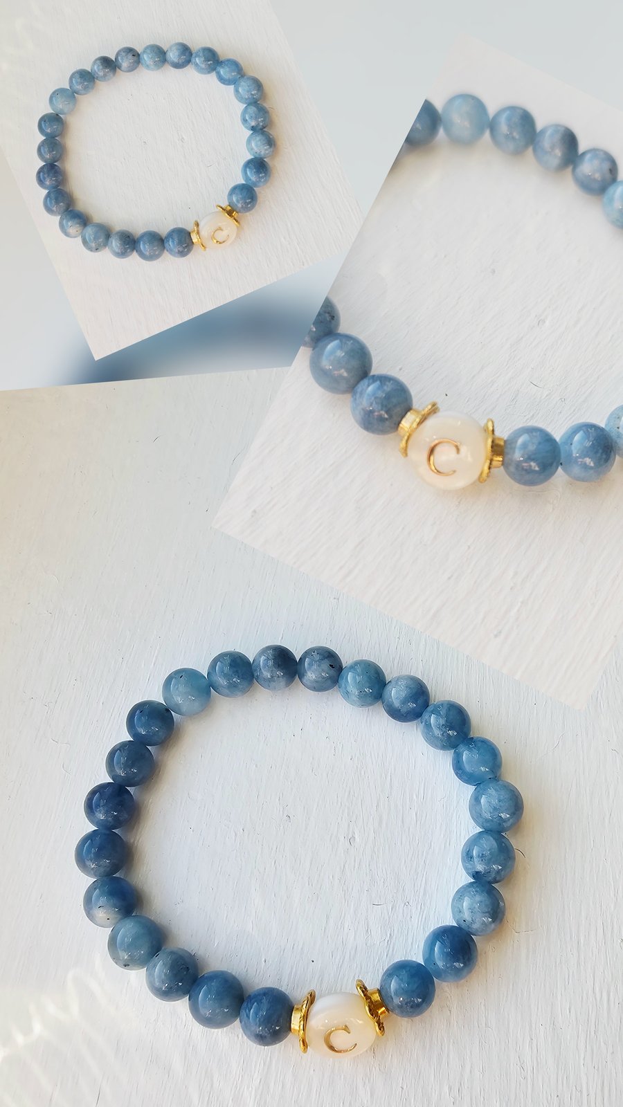 Personalised Blue Aquamarine Crystal And Initial Bead Bracelet For Gift  