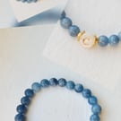 Personalised Blue Aquamarine Crystal And Initial Bead Bracelet For Gift  