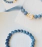 Personalized Blue Aquamarine Crystal And Initial Bead Bracelet For Gift  