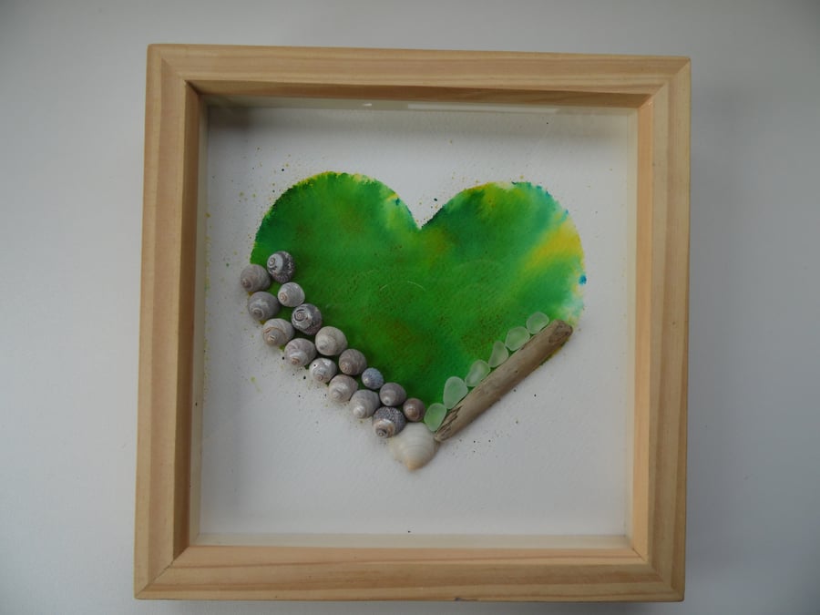 Lime Yellow Tie-Dye Heart of Cornwall Sea Glass, Sea Shell Picture P189