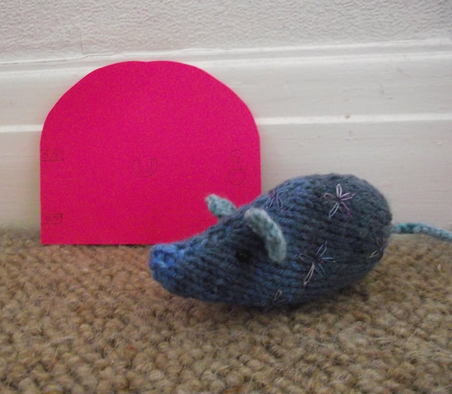 knitted mice - one hand knitted and embroidered mouse - 