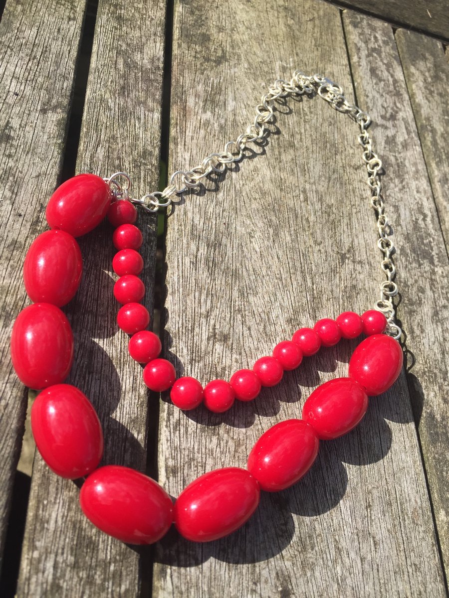 Two layer red beaded necklace