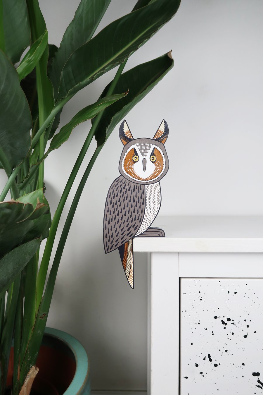 Long eared owl door topper, hand painted wooden bird wall art, forest theme.
