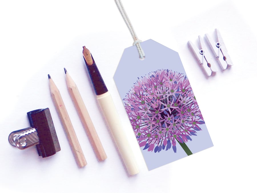 Purple Allium Gift Tags - pack of six tags