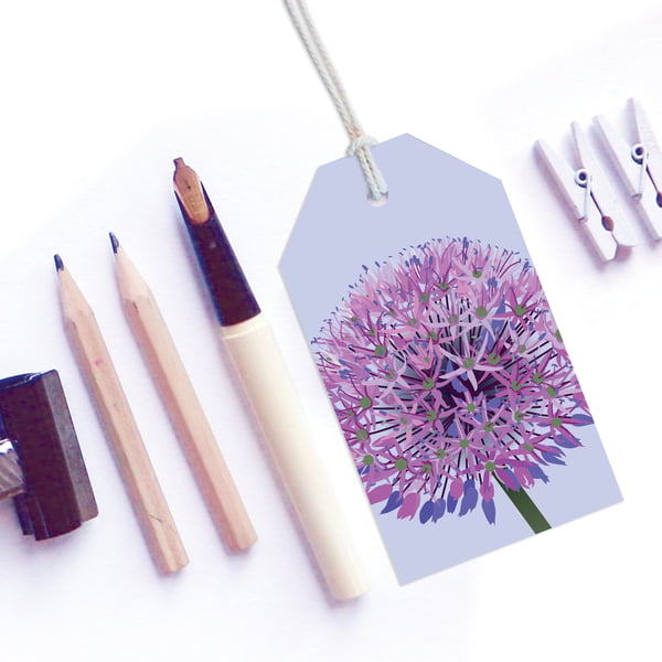 Purple Allium Gift Tags - pack of six tags