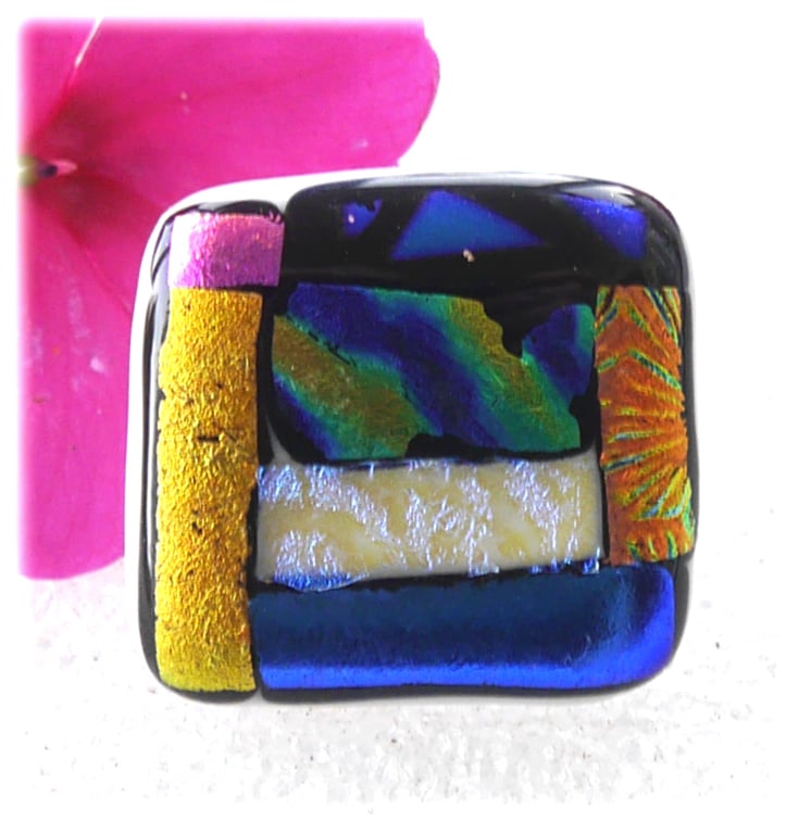 Patchwork  Brooch 094 Dichroic Fused Glass Handmade 