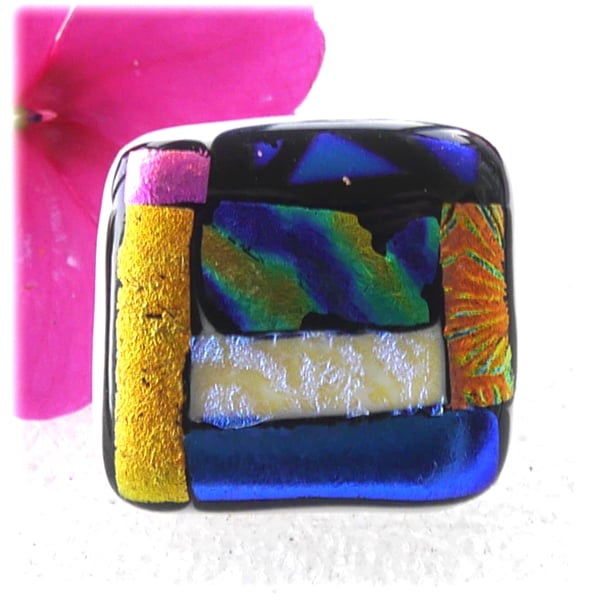 Patchwork  Brooch 094 Dichroic Fused Glass Handmade 