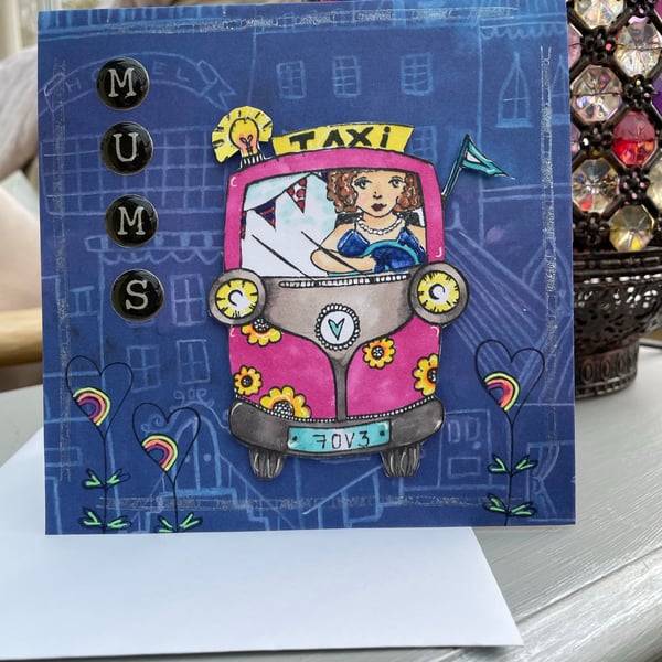 Mum's taxi quirky fun Mother's day card
