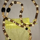 Wooden African Beads and Crystal Necklace