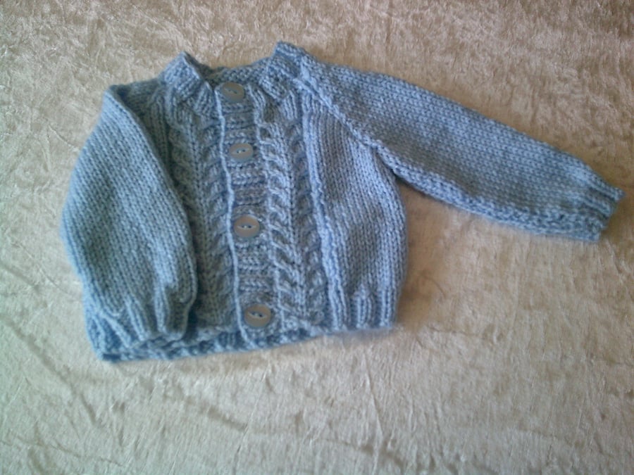 Round Neck 14 inch Cardigan with Mock Cable Design