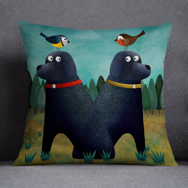 Two Black Labs - Labradorable Art Cushion