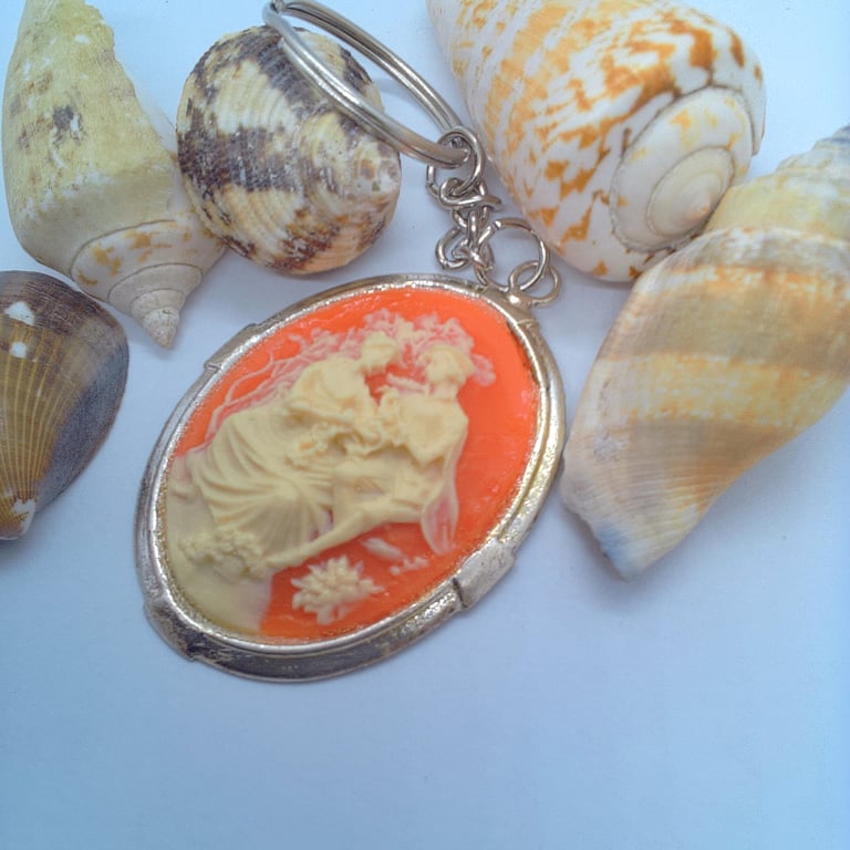 Large Oval Pink & White Acrylic Cameo Key Ring, End of Term Gift, Gift for Her