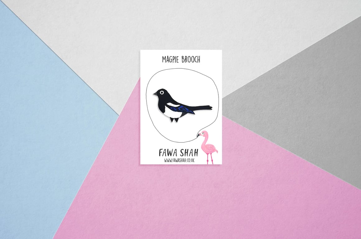 Magpie Brooch - Handpainted - Bird Badge