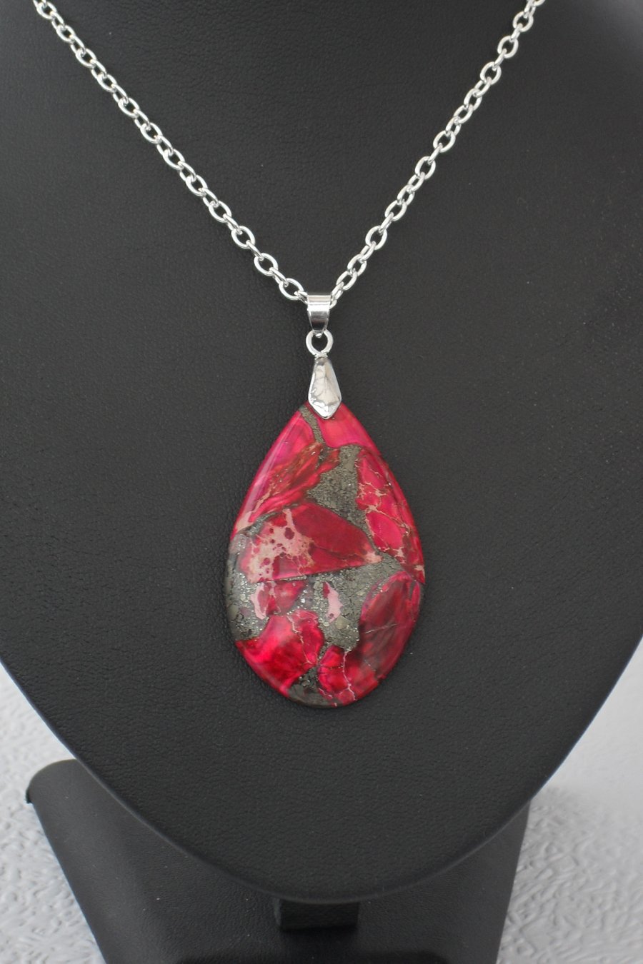 Red, grey and pink gemstone pendant necklace - Folksy