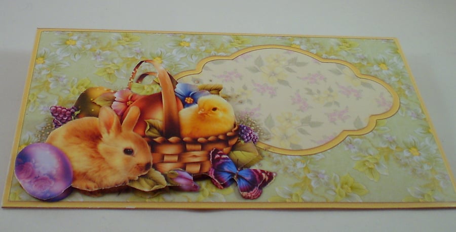 Handmade Money ,Gift Card Wallet  For Easter with Bunny, Chick and Easter Egg