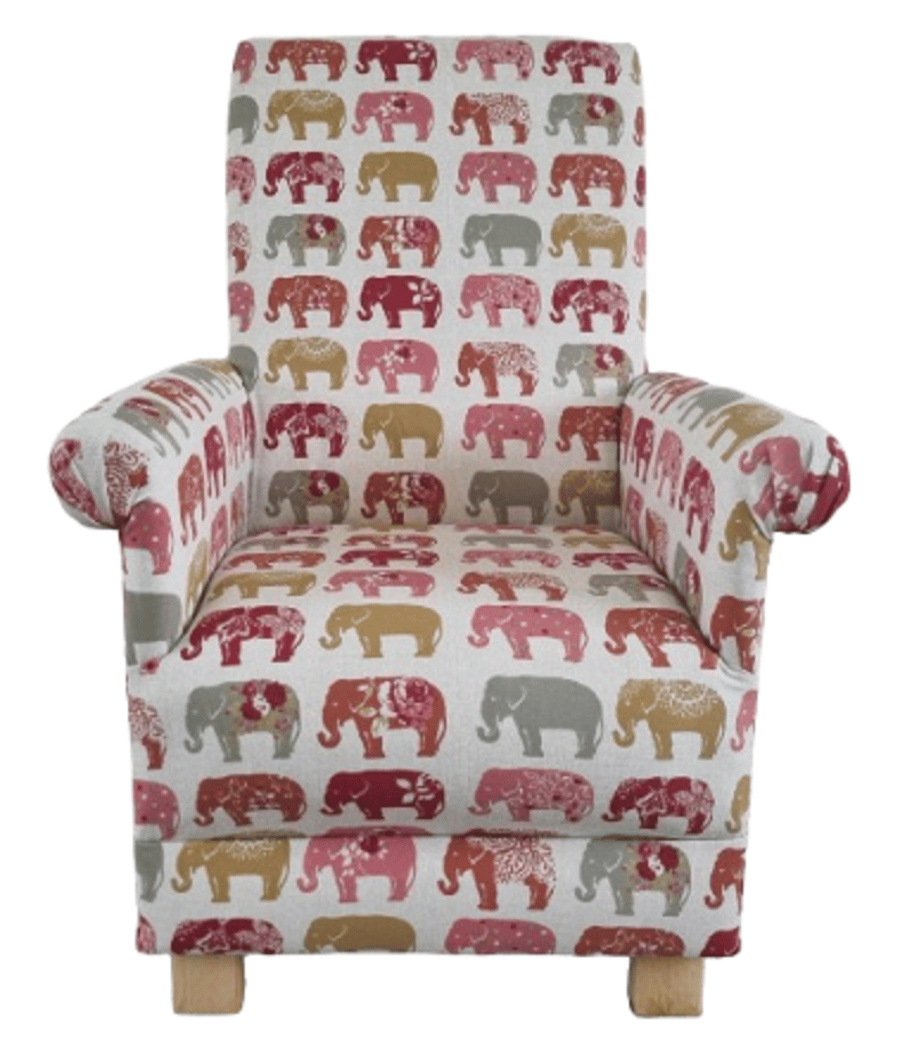 Clarke Elephants Spice Patchwork Fabric Adult Chair Armchair Orange Small Accent