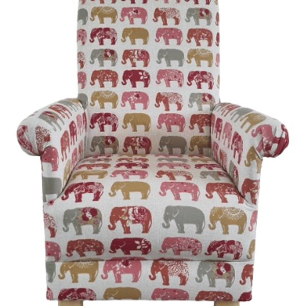 Clarke Elephants Spice Patchwork Fabric Adult Chair Armchair Orange Small Accent