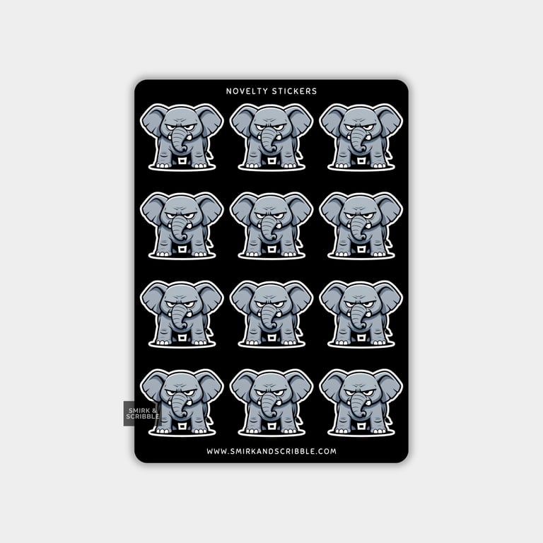 Funny Vinyl Sticker Sheet For Adults - Grumpy Elephant