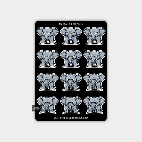 Funny Vinyl Sticker Sheet For Adults - Grumpy Elephant