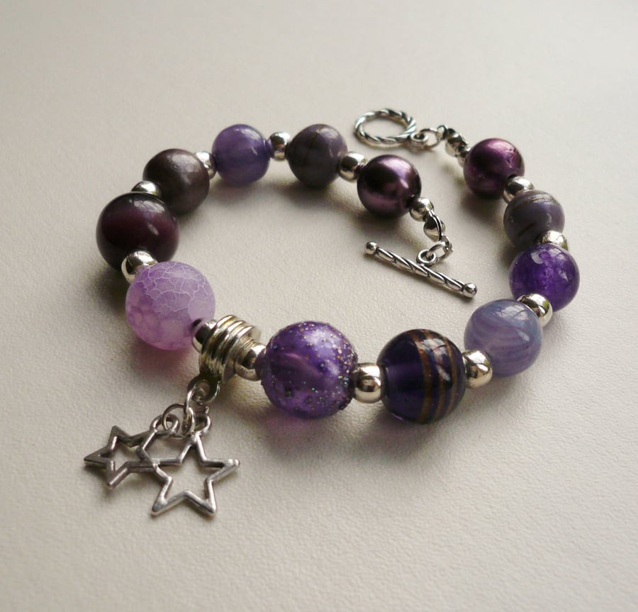 Purple Mixed Bead Star Charm Bracelet   KCJ610