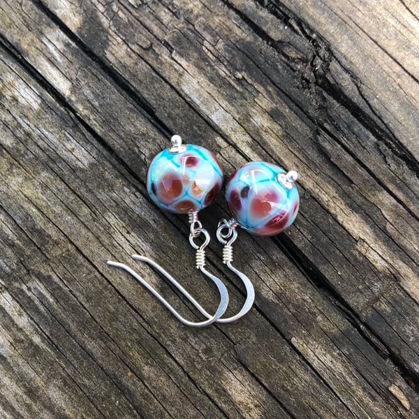 ‘Dreamy’ Turquoise mix lampwork glass earrings. Sterling Silver 