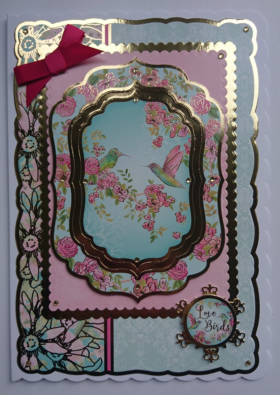 Valentine's Anniversary Engagement Card Foiled Love Birds 3D Luxury Handmade