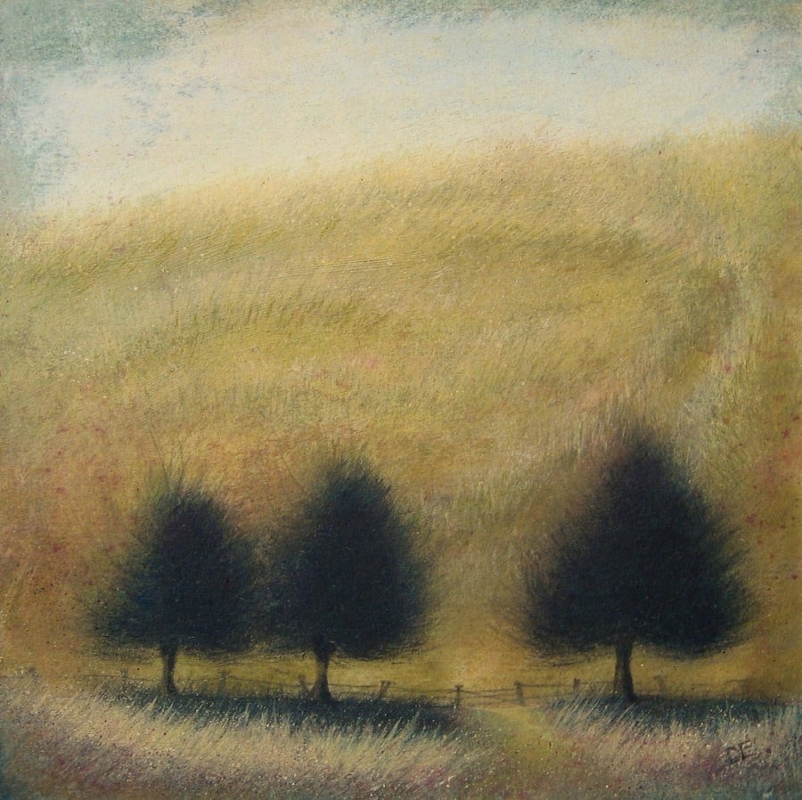 Hillside - Unframed Original Acrylic Landscape, Tree Painting, Free Shipping