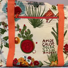 Handmade fully lined cream & orange cotton tote bag with pockets