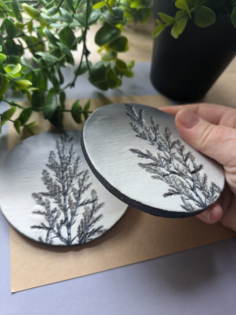 Handmade Ombre Pressed Conifer Clay Coasters, Perfect home gift