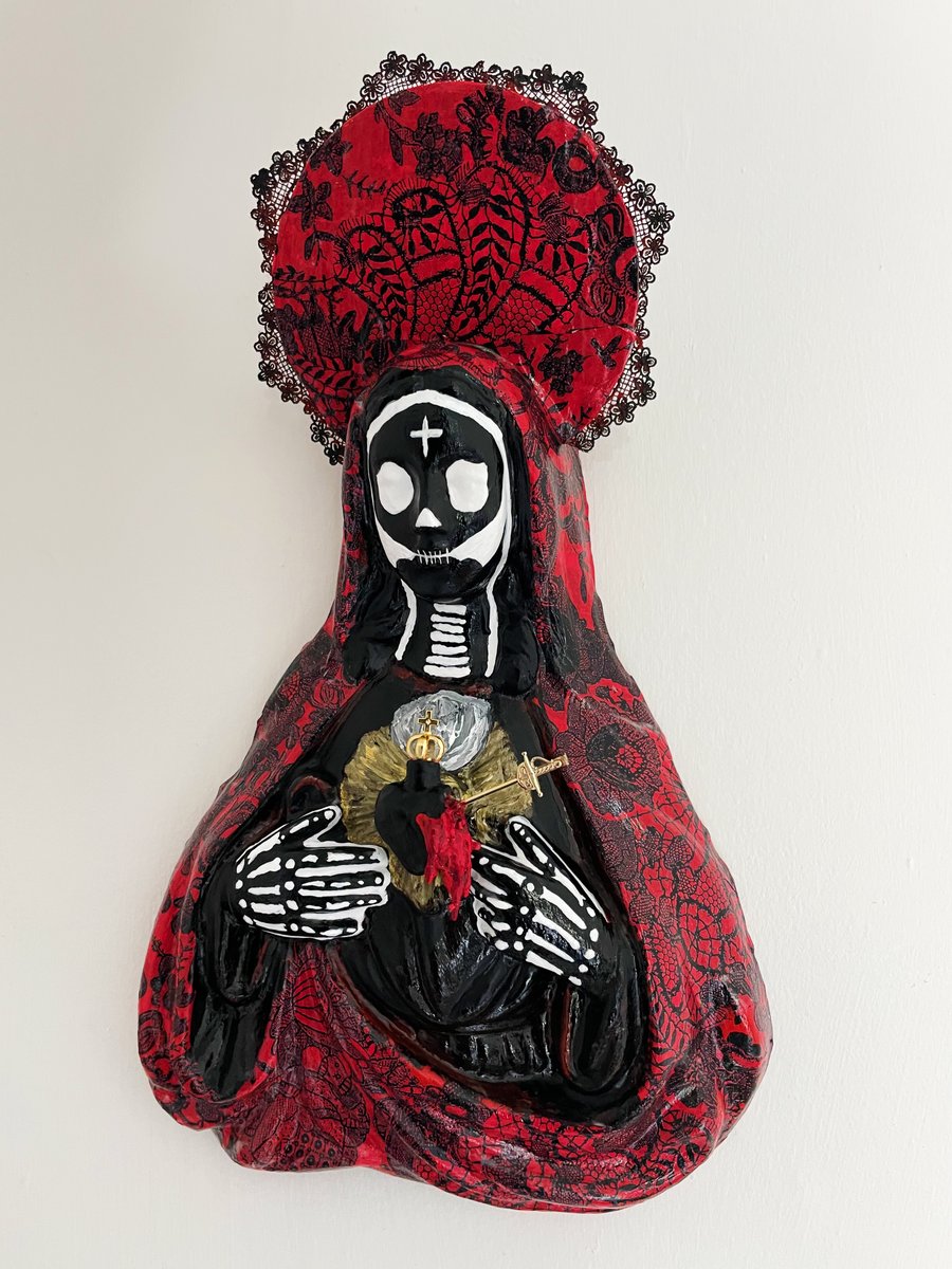  Gothic Day of The Dead Black And Red Unique Handmade Virgin Mary Wall Plaque