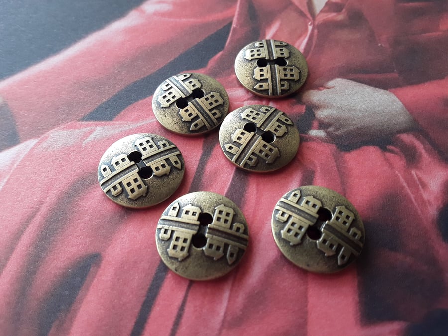 916" 15mm 24L Vintage HOUSE buttons Antique Brass. VERY RARE