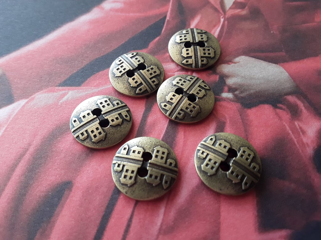 916" 15mm 24L Vintage HOUSE buttons Antique Brass. VERY RARE