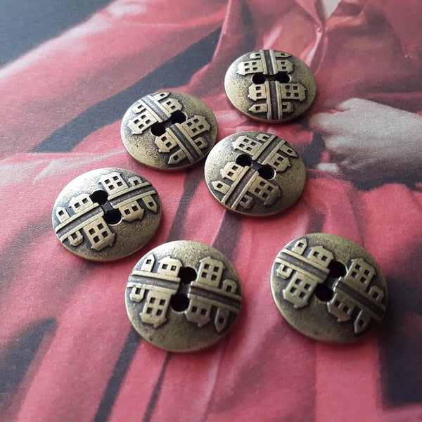 916" 15mm 24L Vintage HOUSE buttons Antique Brass. VERY RARE